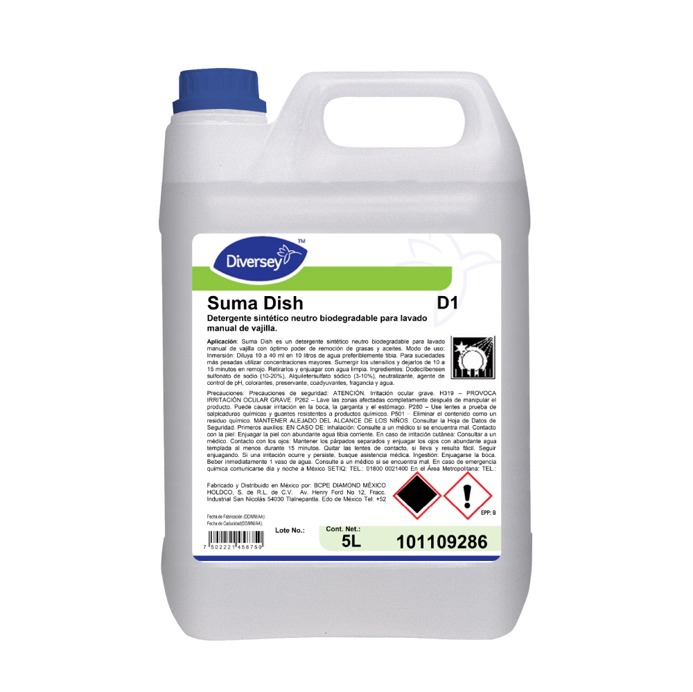 SUMA DISH D1  5L MX DETERGENTE PARA LAVADO MANUAL DE VAJILLAS